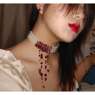 Colar de Pérolas Brancas Vampire Colar de Pérolas para Mulheres Gargantilhas de Pérolas - sangue