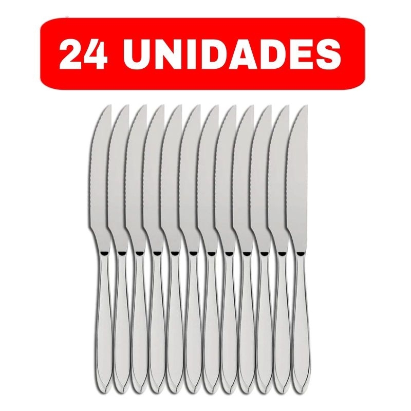 Kit 24 Facas De Mesa Churrasco Inox Para Casa, Bar, Restaurante, Pizzaria, Buffet