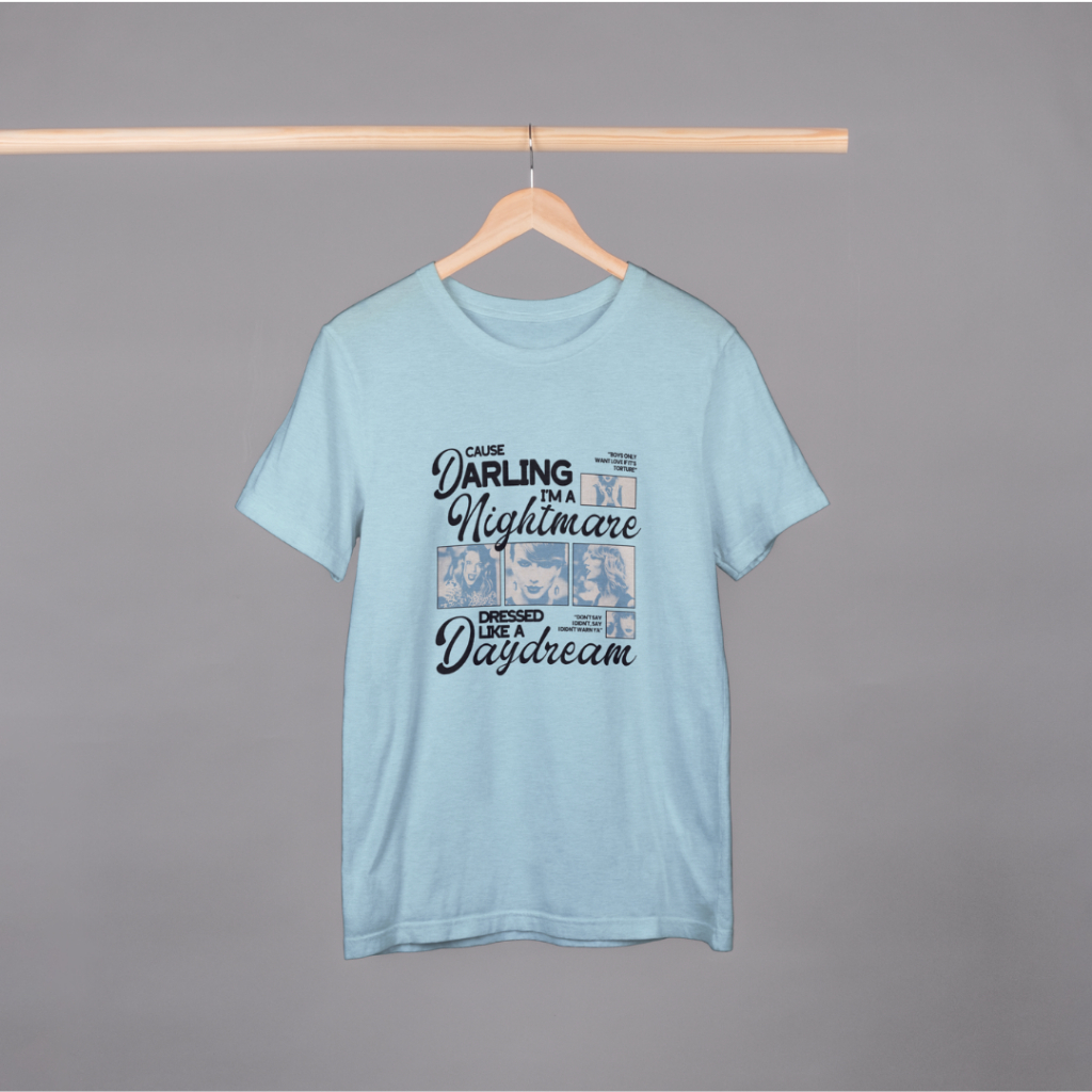 Camiseta Taylor Swift - Blank Space 1989 (Feminina & Masculina) - Branco/Cinza/Azul