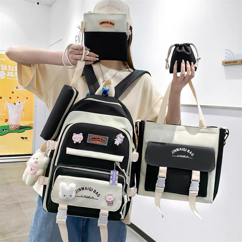 Imagem Kit 5 Mochila Feminina Para Escolar Viajar Estilo Casual Kpop Modelo Novo Jovem Multiuso Com Grande Capacidade - Multineos