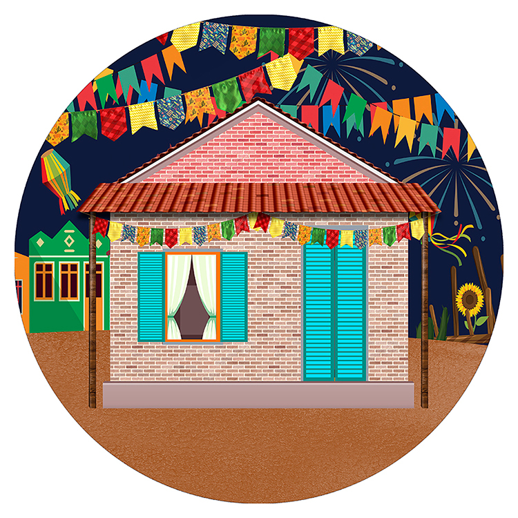 Capa para painel de Festa Redondo 1,50 mts Malha Sublimado Festa Junina Sertão Casinha