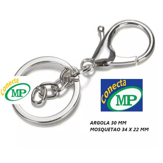 30 Argolas Italianas para chaveiro 30mm com Mosquetão e Fecho Lagosta - Kit com 30 PECAS