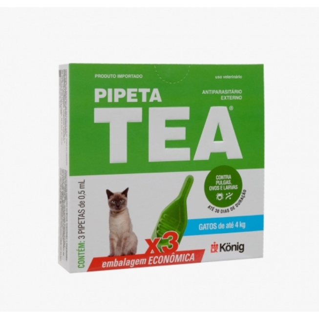 Pipeta Tea 0,5ml Antipulgas para Gatos de até 4kg 3 Pipetas