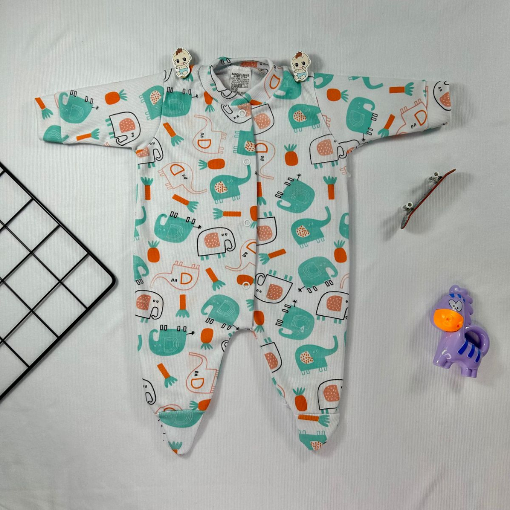 Macacão Para Bebê Estampado Malha Canelada Linha Basic Confortável Moda Infantil