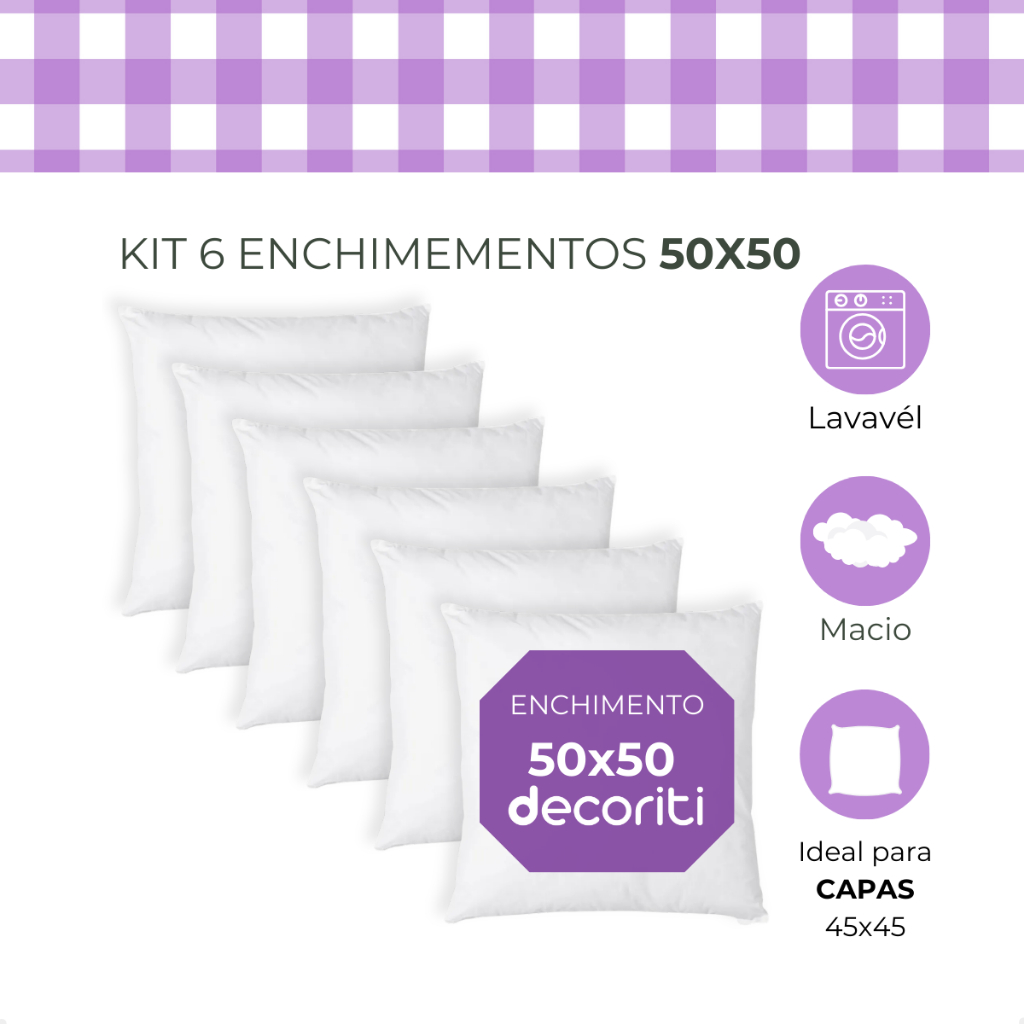 KIT 6 REFIL ENCHIMENTO ALMOFADAS 50x50 EM FIBRA SILICONADA
