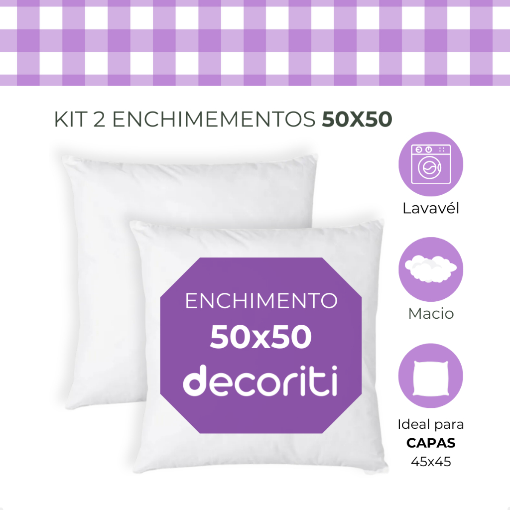 Kit 2 Enchimentos de Almofada Refil 50x50 Fibra Siliconada para Decoração e Capas de Almofadas