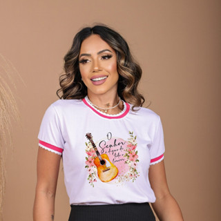 Blusa Feminina Blusinha T-Shirt - Manga Punho Rosa