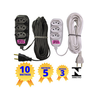 estensão eletrica com tomadas com fio 5, 3 E 10 METROS longo 3 tomadas para plug eletrico Envio Rápido