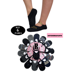 KIT C/6 PARES DE MEIAS SAPATILHA FITNESS PARA PILATES YOGA CAPOEIRA GINÁSTICA COM ANTIDERRAPANTE