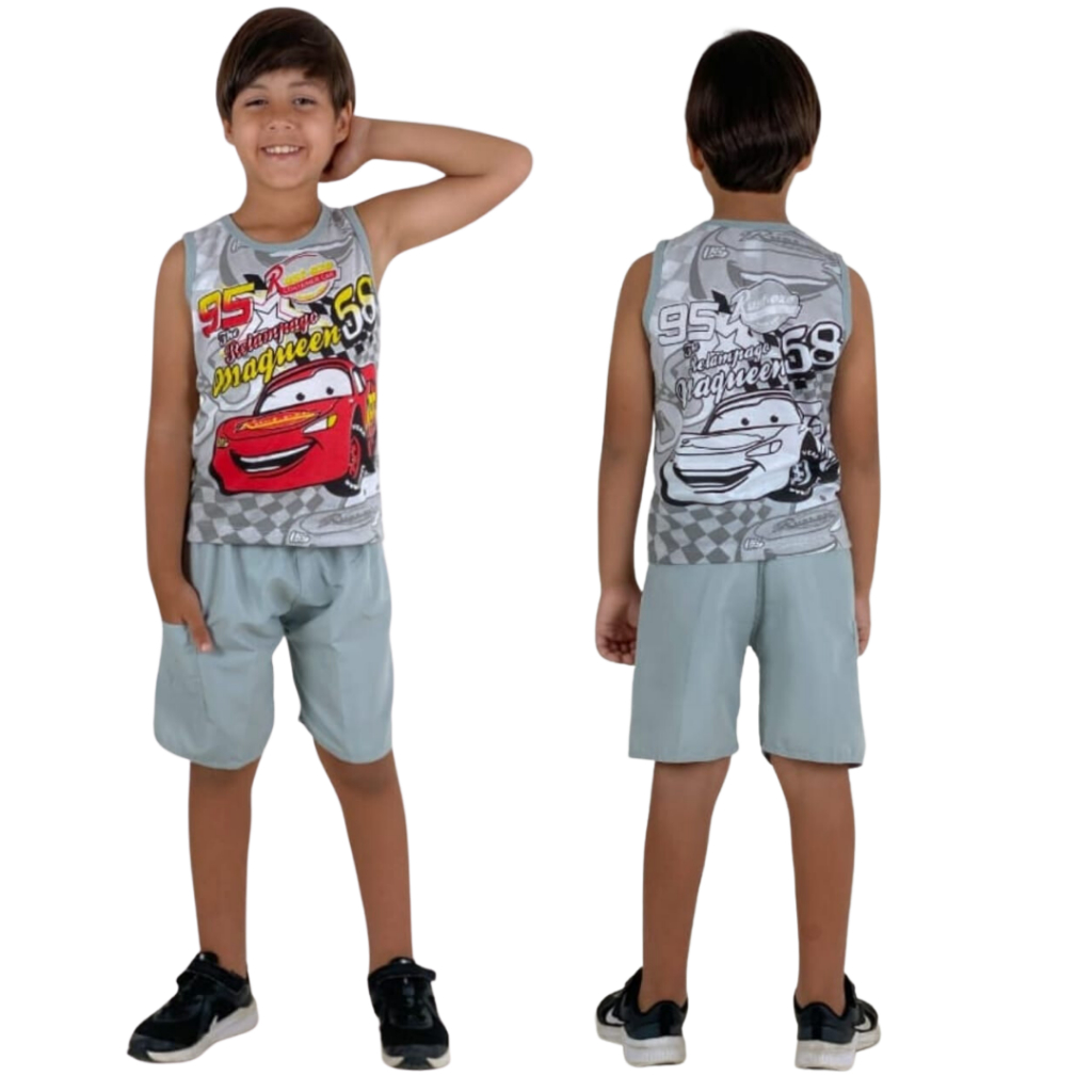 Short e Camiseta Masculino Infantil Kit com até 10 peças Algodão Estampas Variadas Cores