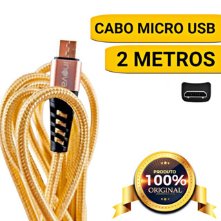 Cabo Carregador de Celular V8 Micro usb 2 metros 1 metro reforçado em nylon