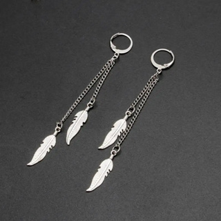 Brinco de Argola com 2 Penas - Par Brinco Punk Com Pingente de 2 pena Corrente Longa  Unissex Rock em Oferta na Shopee