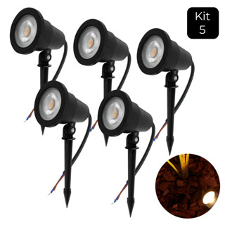 Kit 5 Luminária Espeto Jardim Com Lâmpada Led 7w Luz Quente