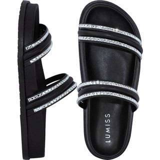 Sandália Feminina Papete Flat Confortável Strass Brilho Cristal Anatômica Birken Comfort Macia Flatform