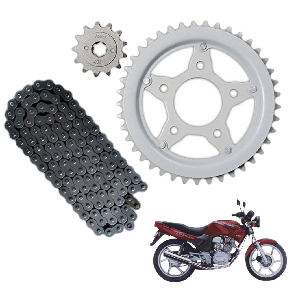 Kit Relação Transmissão completo coroa pinhão e corrente para Moto CBX 200 Strada - Brandy