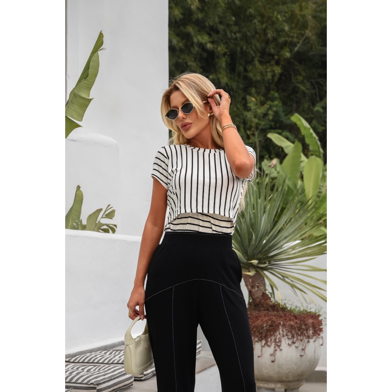 Blusa Amamentação Listrada conforto total tecido que estica em Oferta na Shopee