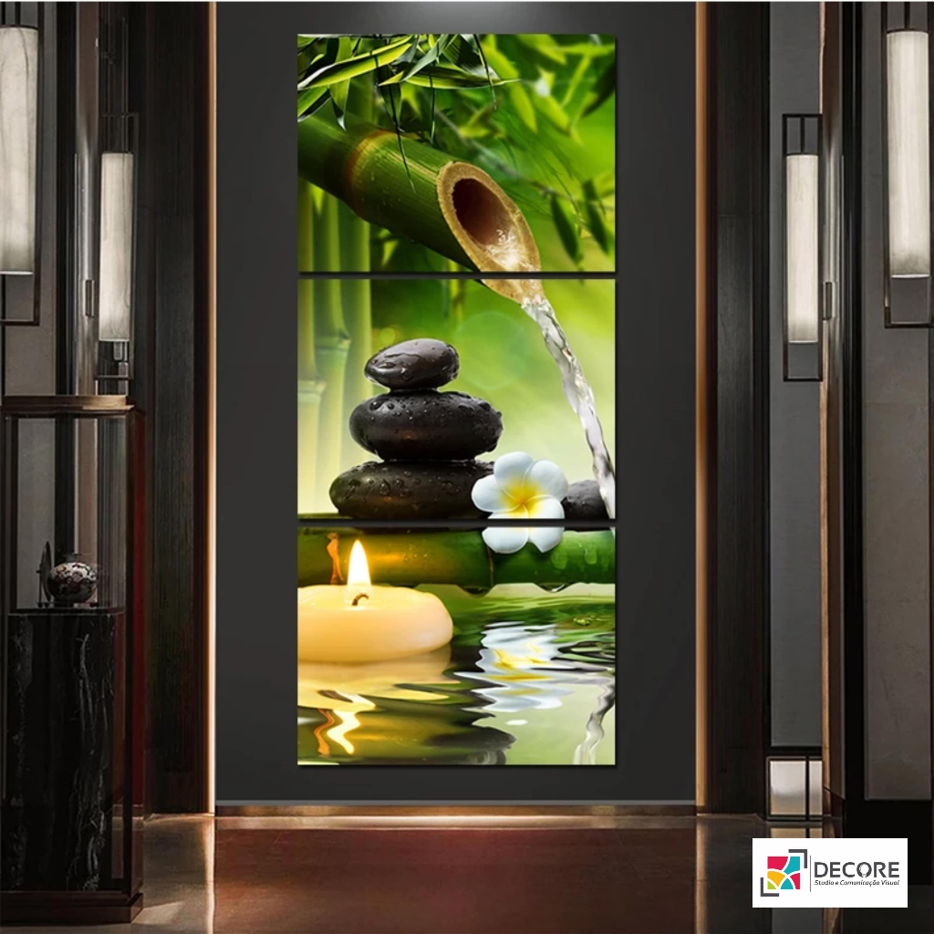 Imagem quadro decorativo spa zen bambus e velas agua tropical luxo