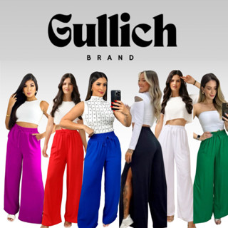Calça Pantalona Moda Tendência Feminina Fenda Lateral Alfaiataria Elastex Com Cordão 2024