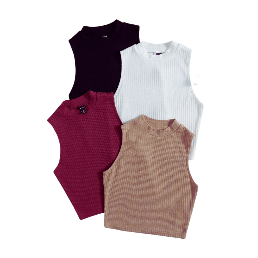 Kit 4 Blusas Croppeds Canelado Gola Alta Básica Chic Minimalista Elegante Luxo