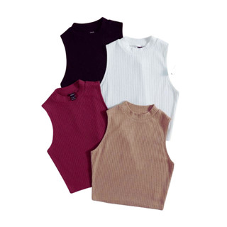 Kit 4 Blusas Croppeds Canelado Gola Alta Básica Chic Minimalista Elegante Luxo