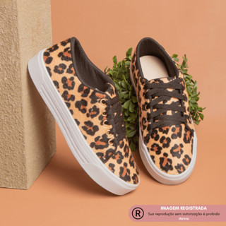 Tenis feminino casual onça animal print confortavel promoçao