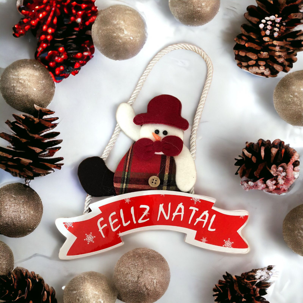 Enfeite De Porta Natalino Boneco De Neve Ornamento Com Placa Feliz Natal Vermelho