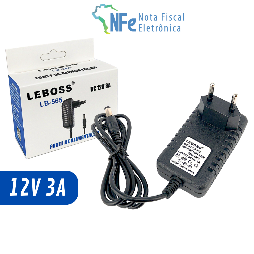 Fonte de Alimentação 12V 3A Bivolt 110V 220V com LED Estabilizada Universal para Aparelhos Eletrônicos Receptores TV Box CFTV Câmeras de Segurança Modem Roteador Teclado Piano Digital