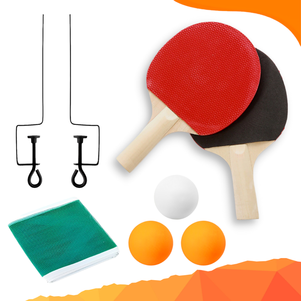 Kit Ping Pong Tênis de Mesa - 2 Raquetes + 3 Bolinhas + Rede Kit Ping Pong/Tênis de Mesa c/2 Raquetes + 3 Bolinhas + Rede