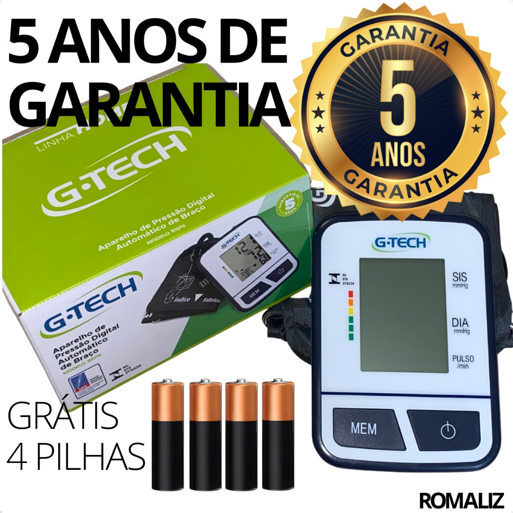 Aparelho Medidor De Pressao Digital De Braco Automatico Bsp11 G-Tech Com Braçadeira