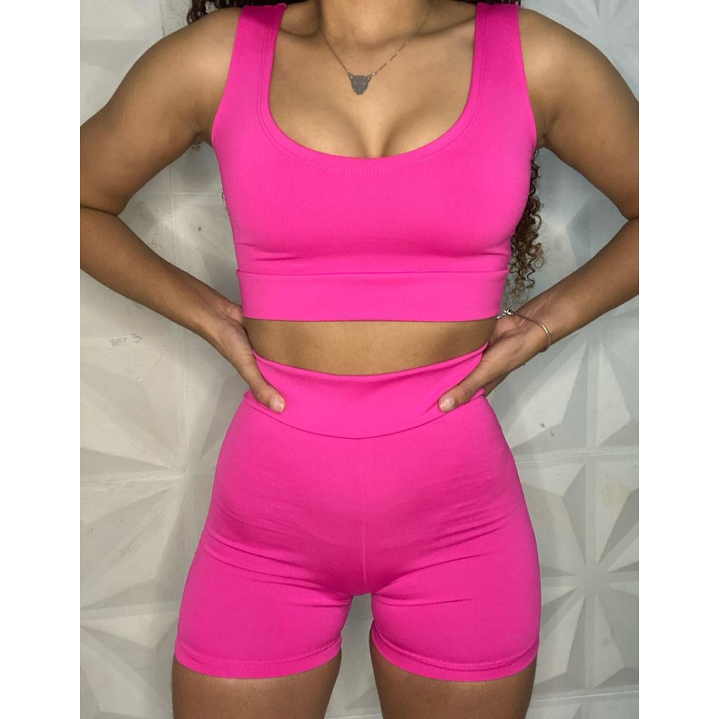Conjunto Short  Cintura alta e Top Academia sem bojo Suplex