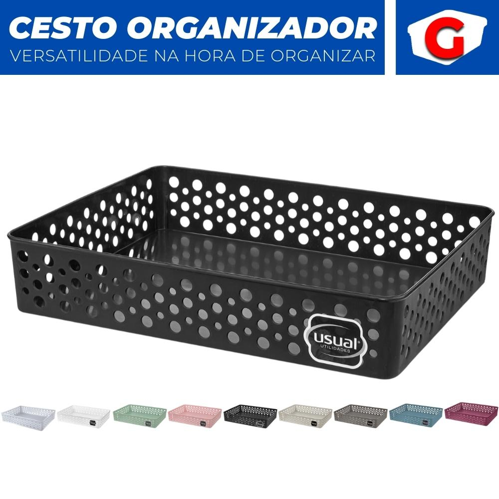Cesto Organizador Rattan Armario Gaveta Lavanderia G (34x25) - Usual Utilidades