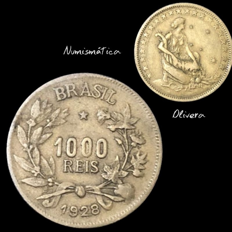 Moeda antiga Brasil 1000 réis 1928. Série Abundância