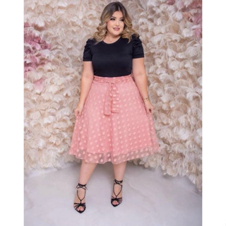 Saia Midi Em Tule Forrado Com Malha Canelado Com Laço Moda Evangélica Feminina em Oferta na Shopee