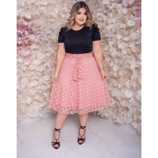 Saia Midi Em Tule Forrado Com Malha Canelado Com Laço Moda Evangélica Feminina