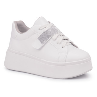 Tênis Feminino Casual Branco Plataforma Sola Alta com Tira de Strass Removível Opção Básica Moda Blogueira Original Estilo Conforto