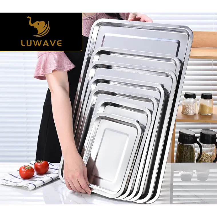LUWAVE. Kit 7 Bandeja  Aço Inox Retangular