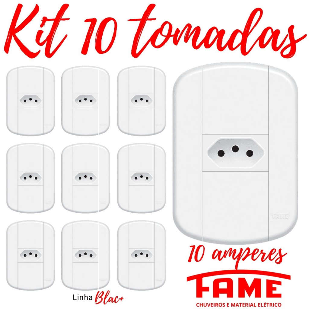 Kit Tomada 10A Blanc+ Fame Para todos os ambientes em Oferta na Shopee
