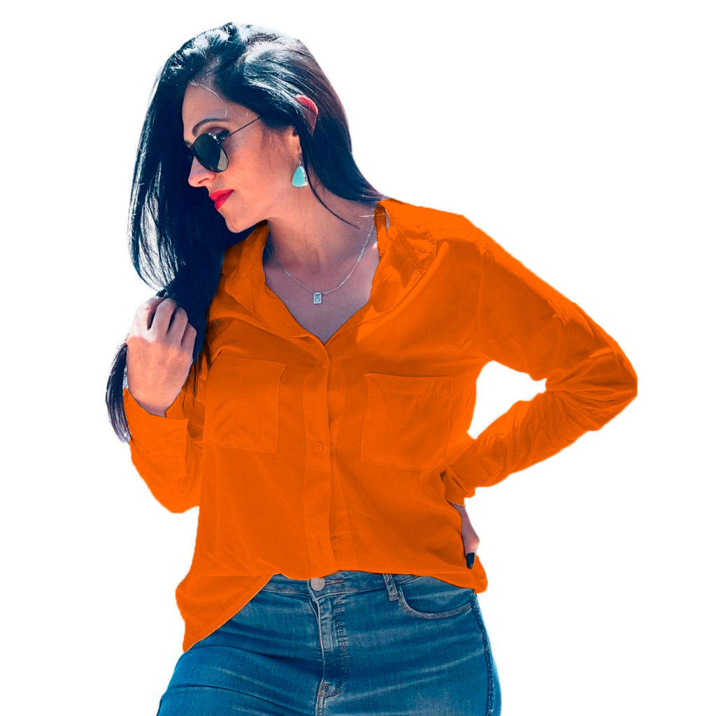 Camisa Feminina Manga Longa Camisete Com Decote Moda Verão Casual Elegante Básica