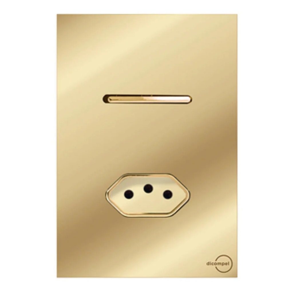 Novara Glass Dourada Interruptor 1 Tecla SImples + 1 Tomada de 20a em Oferta na Shopee