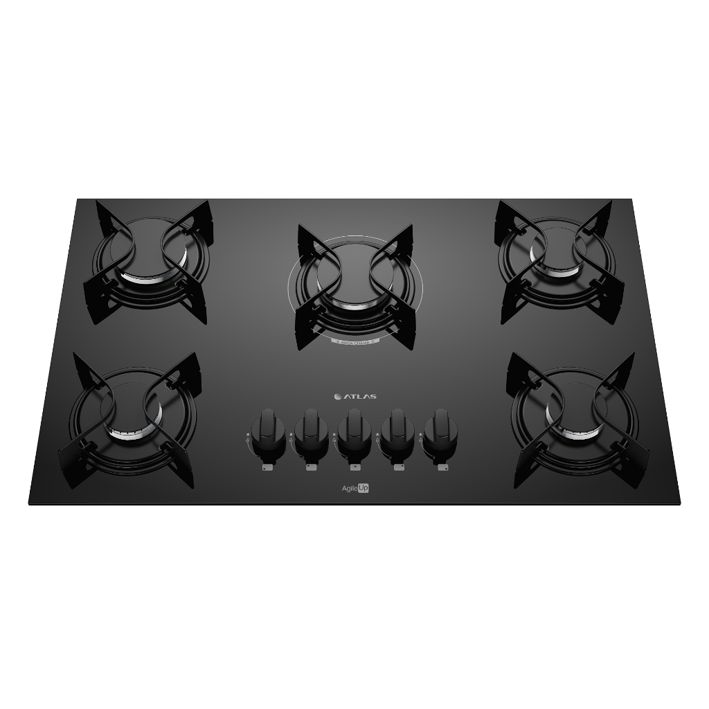 Fogão Cooktop 5 Bocas Preto Com Mesa Vidro Atlas Agile Up Bivolt