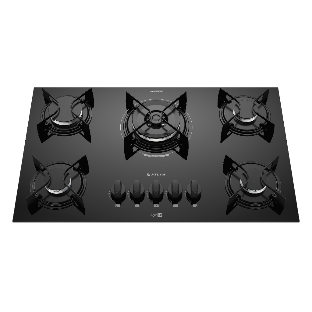 Fogão Cooktop 5 Bocas Tripla Chama Com Mesa Vidro Atlas Agile Up Bivolt