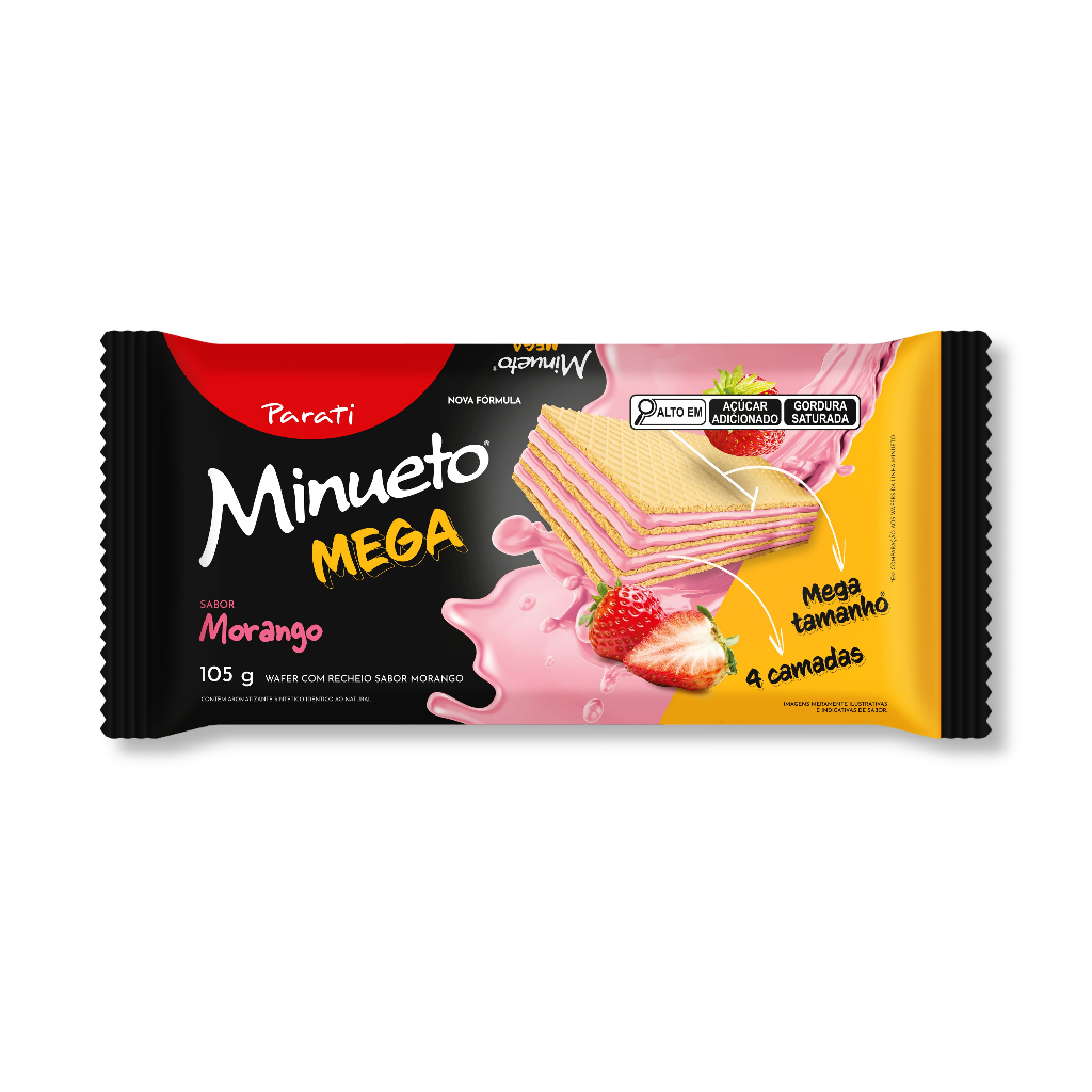 Biscoito Wafer Parati® Minueto® Mega Sabor Morango 105g