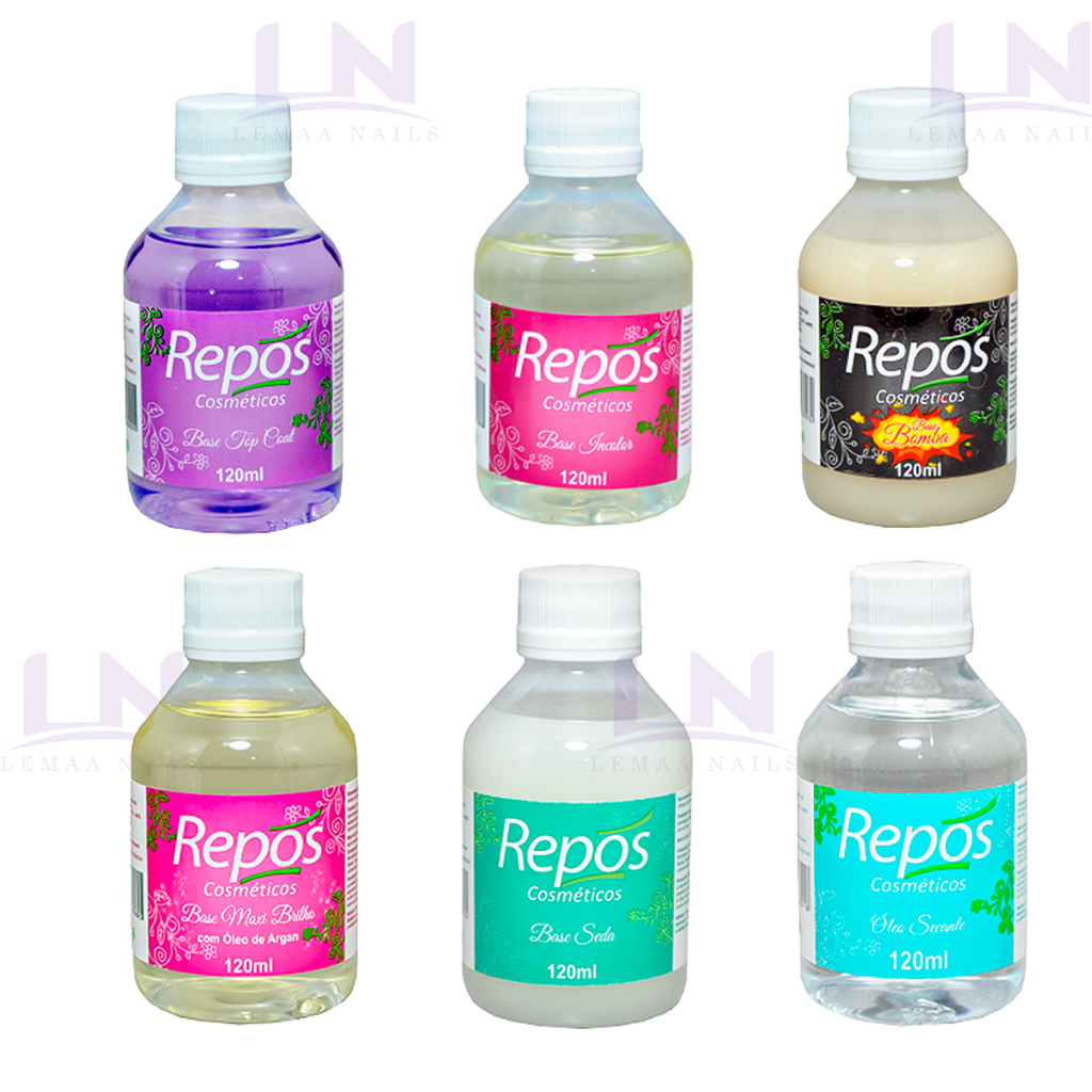 Repos Base  - Base Bomba -Top Coat - Óleo Secante - Maxi Brilho - Incolor - Seda