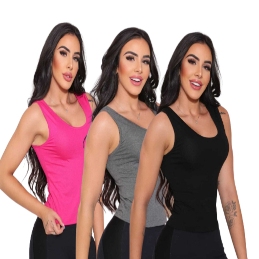 Regatinhas feminina  basica viscolycra blusa fitness academia Tendência kit 3 peças em Oferta na Shopee