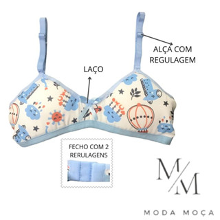 KIT 5 Sutiã  Menina Moça Infantil Lingerie  Estampado Sem Bojo e Com Espuma