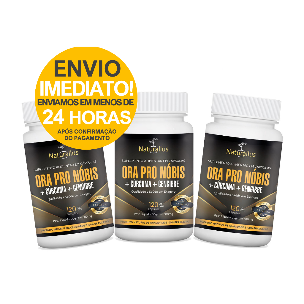 Ora Pro Nóbis Cúrcuma Gengibre Naturallus PREMIUM Leve 360 e Pague 330 Cápsulas 500mg