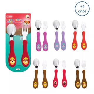 Kit talher infantil om colher e garfo de aço inox e cabo de plastico