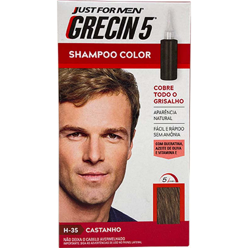 Shampoo color grecin 5 just for men h-35 castanho com 60ml