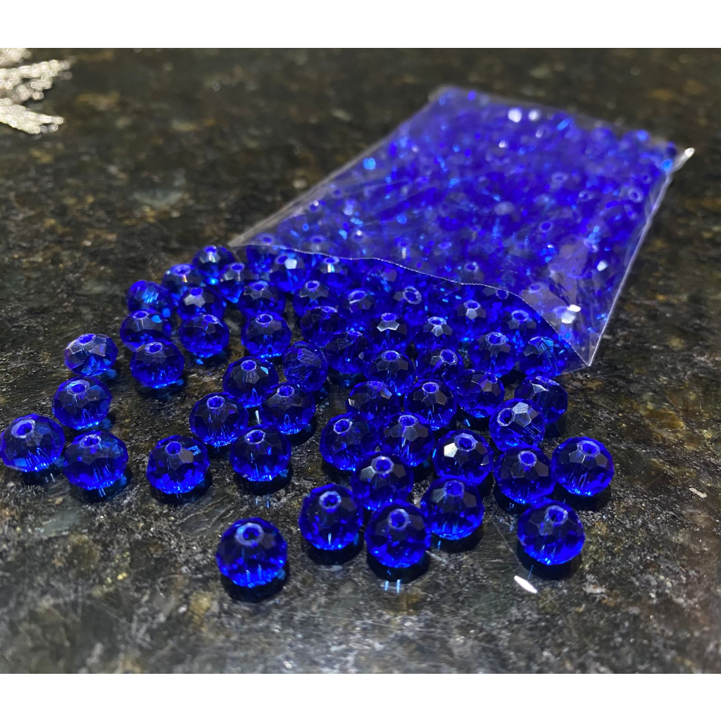 200 Missangas de cristal 8mm Azul Escuro Transparente guia umbanda candomblé
