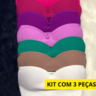 Kit 3 Cropped Faixa Com Bojo Tomara que Caia Feminino Anarruga Moda Verão